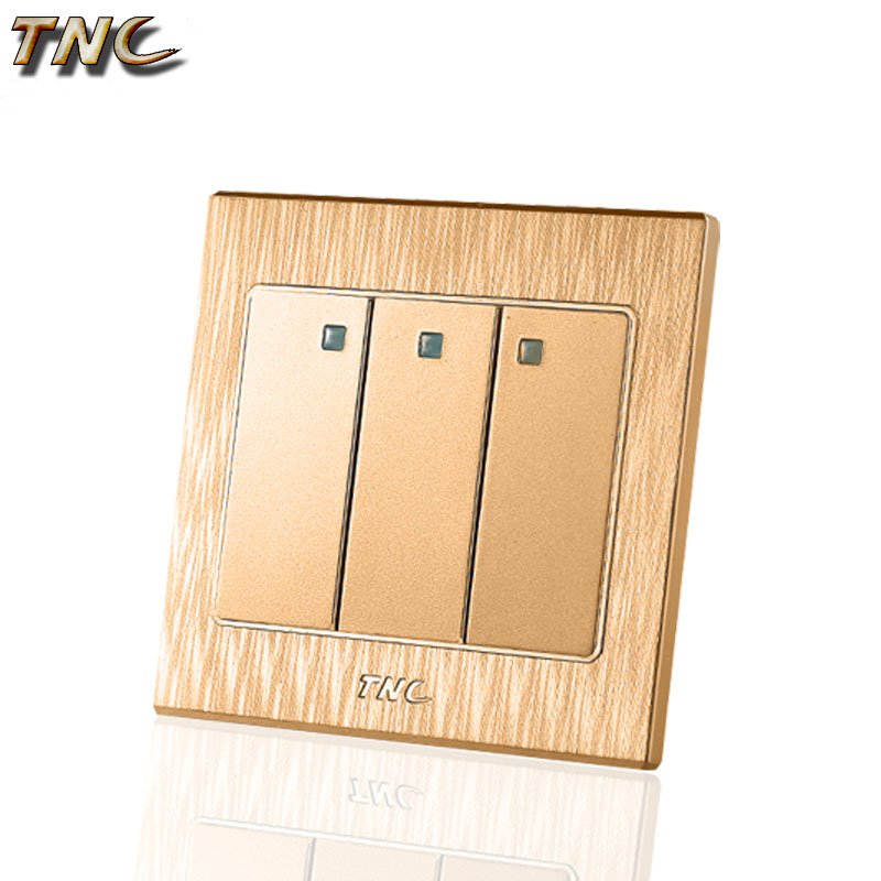 TNC正品钢架开关插座86型复位开关A5幻影拉丝金三位大翘板三开单