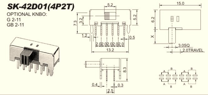 【供有拔动开关 拨动开关SK-42D01(4P2T)】价格,厂家,图片,电工开关,深圳市福田区深洪威电子销售部-